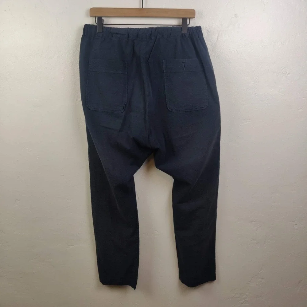 Smock Mens Pants Large Navy Blue Seersucker Elastic Waist Taper Japanese Cotton